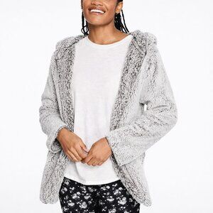 Victoria's Secret PINK Sherpa Teddy Hooded Cardigan (Silver Grey)